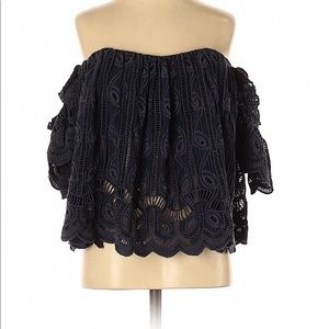 Tularosa Navy off the shoulder lace blouse